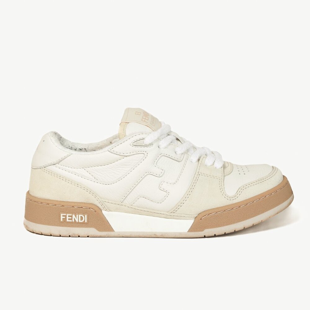 Fendi Match FF Logo Low-Top Sneaker in White Suede and Leather